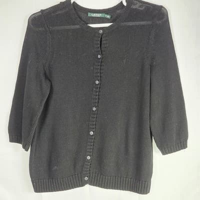 Lauren Ralph Lauren Women’s 1X Black Cable Knit Long Sleeve Cardigan Sweater - Thumbnail 2
