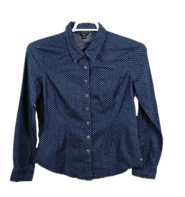 Guess Women's Medium Blue White Polka Dot Pearl Snap Western Shirt - Image 1