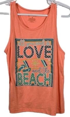 Girlie Girl Originals Women’s Small Orange " Love At The Beach" Tank Top - Image 1