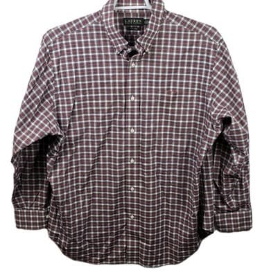 Lauren Ralph Lauren Size 17.5/34-35 Gingham Burgundy Plaid Button Up Shirt - Image 1
