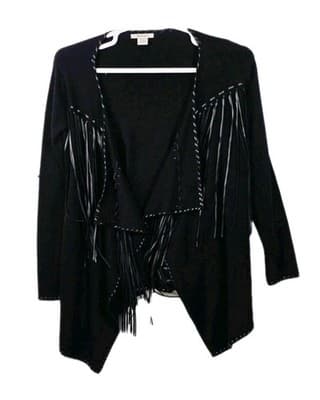 Ariat Trenton Women's Small Black Open Cardigan w/ Black Leather Fringe