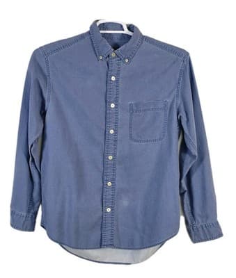 VTG Eddie Bauer Men’s Small Blue Denim Faded Distressed Long Sleeve Shirt - Image 1