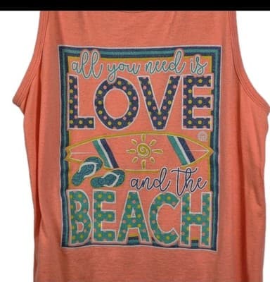 Girlie Girl Originals Women’s Small Orange " Love At The Beach" Tank Top - Thumbnail 2