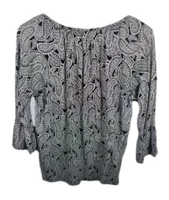 Michael Kors Women's Medium Paisley Gray & Black Blouse - Thumbnail 7