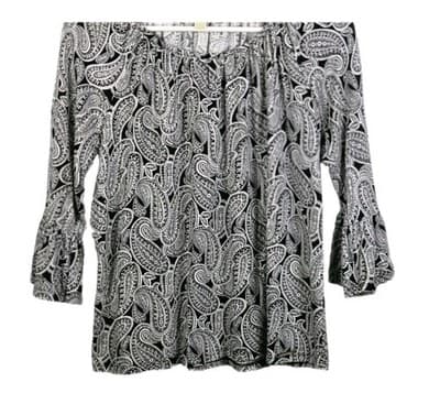 Michael Kors Women's Medium Paisley Gray & Black Blouse - Thumbnail 2
