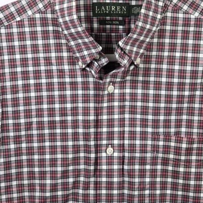 Lauren Ralph Lauren Size 17.5/34-35 Gingham Burgundy Plaid Button Up Shirt - Thumbnail 2