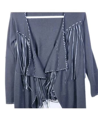 Ariat Trenton Women's Small Black Open Cardigan w/ Black Leather Fringe - Thumbnail 2