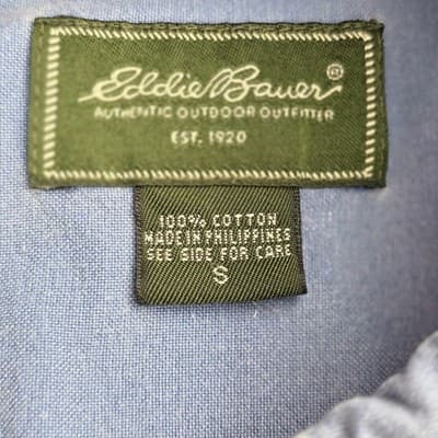 VTG Eddie Bauer Men’s Small Blue Denim Faded Distressed Long Sleeve Shirt - Thumbnail 4