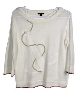 Tommy Hilfiger Women's Large White Anchor Nautical Knit Sweater