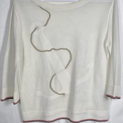 Tommy Hilfiger Women's Large White Anchor Nautical Knit Sweater - Thumbnail 2