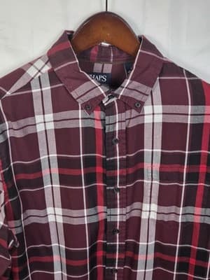 Chaps Easy-Care Men's Large Maroon Striped Long Sleeve Button Up Shirt - Thumbnail 2