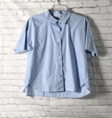 Calvin Klein Women's Small Blue Cotton Stretch Button Up Short Sleeve Shirt - Image 1