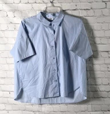 Calvin Klein Women's Small Blue Cotton Stretch Button Up Short Sleeve Shirt - Thumbnail 2