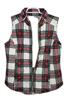 Crown & Ivy Women’s Small Ivory/ Red/ Green Full Zip Puffer Vest - Thumbnail 3