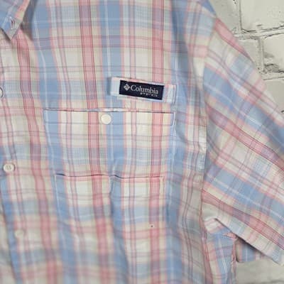 Columbia Super Tamiami Men's XL Blue & Pink Checkered Short Sleeve Fishing Shirt - Thumbnail 2