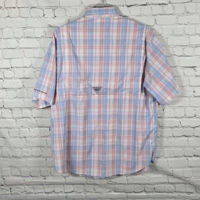 Columbia Super Tamiami Men's XL Blue & Pink Checkered Short Sleeve Fishing Shirt - Thumbnail 4