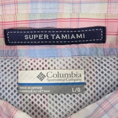 Columbia Super Tamiami Men's XL Blue & Pink Checkered Short Sleeve Fishing Shirt - Thumbnail 6
