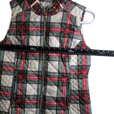 Crown & Ivy Women’s Small Ivory/ Red/ Green Full Zip Puffer Vest - Thumbnail 7
