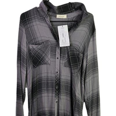NWT Bella Dahl Women’s Small Black & Gray Checkered Shirt Dress - Thumbnail 2
