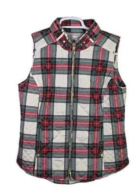 Crown & Ivy Women’s Small Ivory/ Red/ Green Full Zip Puffer Vest