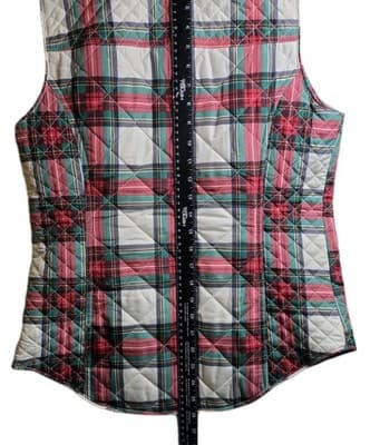 Crown & Ivy Women’s Small Ivory/ Red/ Green Full Zip Puffer Vest - Thumbnail 9