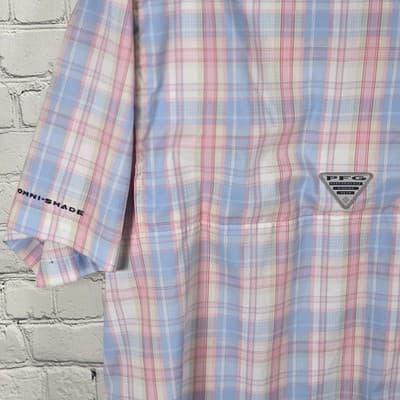 Columbia Super Tamiami Men's XL Blue & Pink Checkered Short Sleeve Fishing Shirt - Thumbnail 5