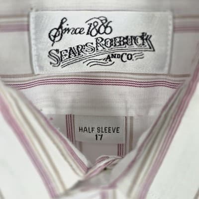 Sears Roebuck Men' 17 Tan & White Multicolored Short Sleeve Button Up Shirt - Thumbnail 3