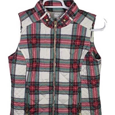 Crown & Ivy Women’s Small Ivory/ Red/ Green Full Zip Puffer Vest - Thumbnail 2