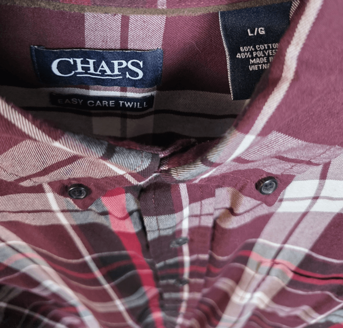Chaps Easy-Care Men's Large Maroon Striped Long Sleeve Button Up Shirt - Thumbnail 3