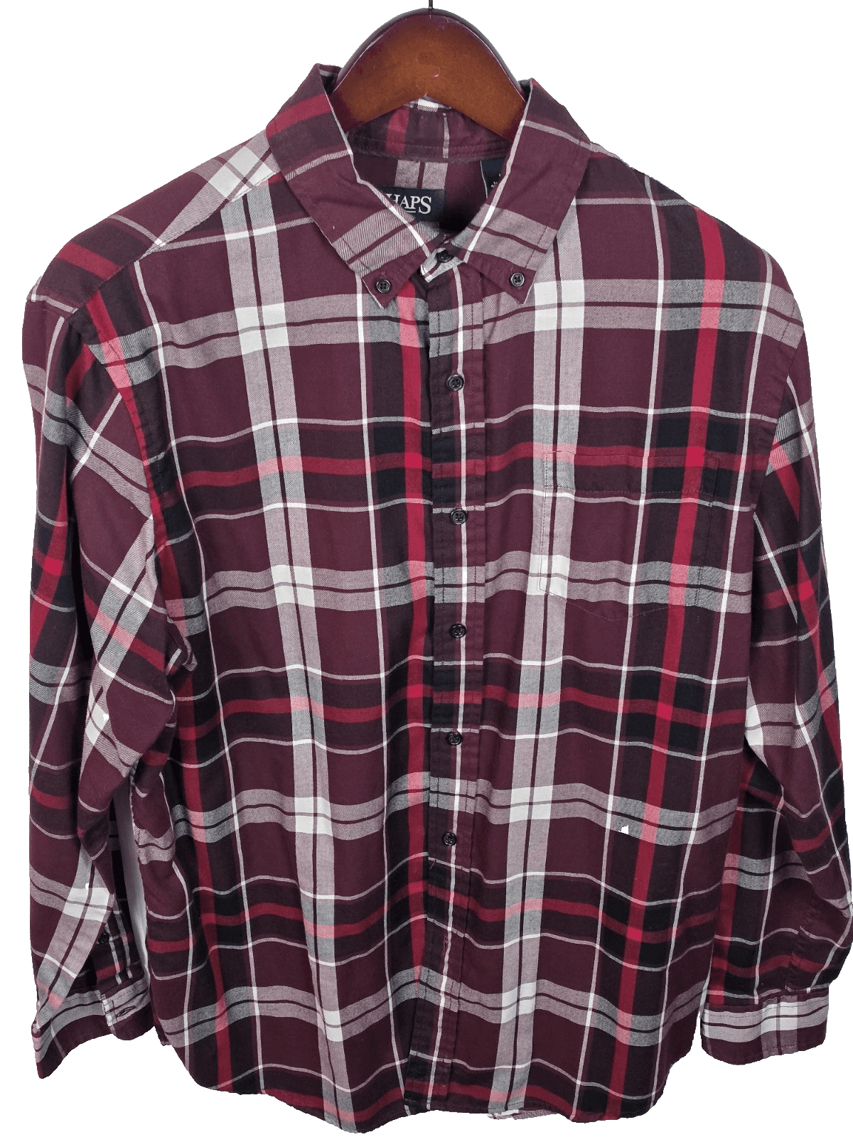 Chaps Easy-Care Men's Large Maroon Striped Long Sleeve Button Up Shirt - Image 1