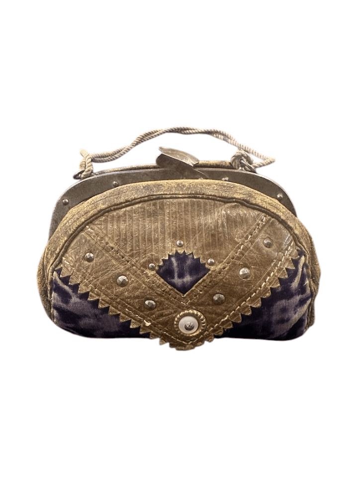 Antique Velvet Purse with Leather Trim Design circa 1910-1925 - Thumbnail 5