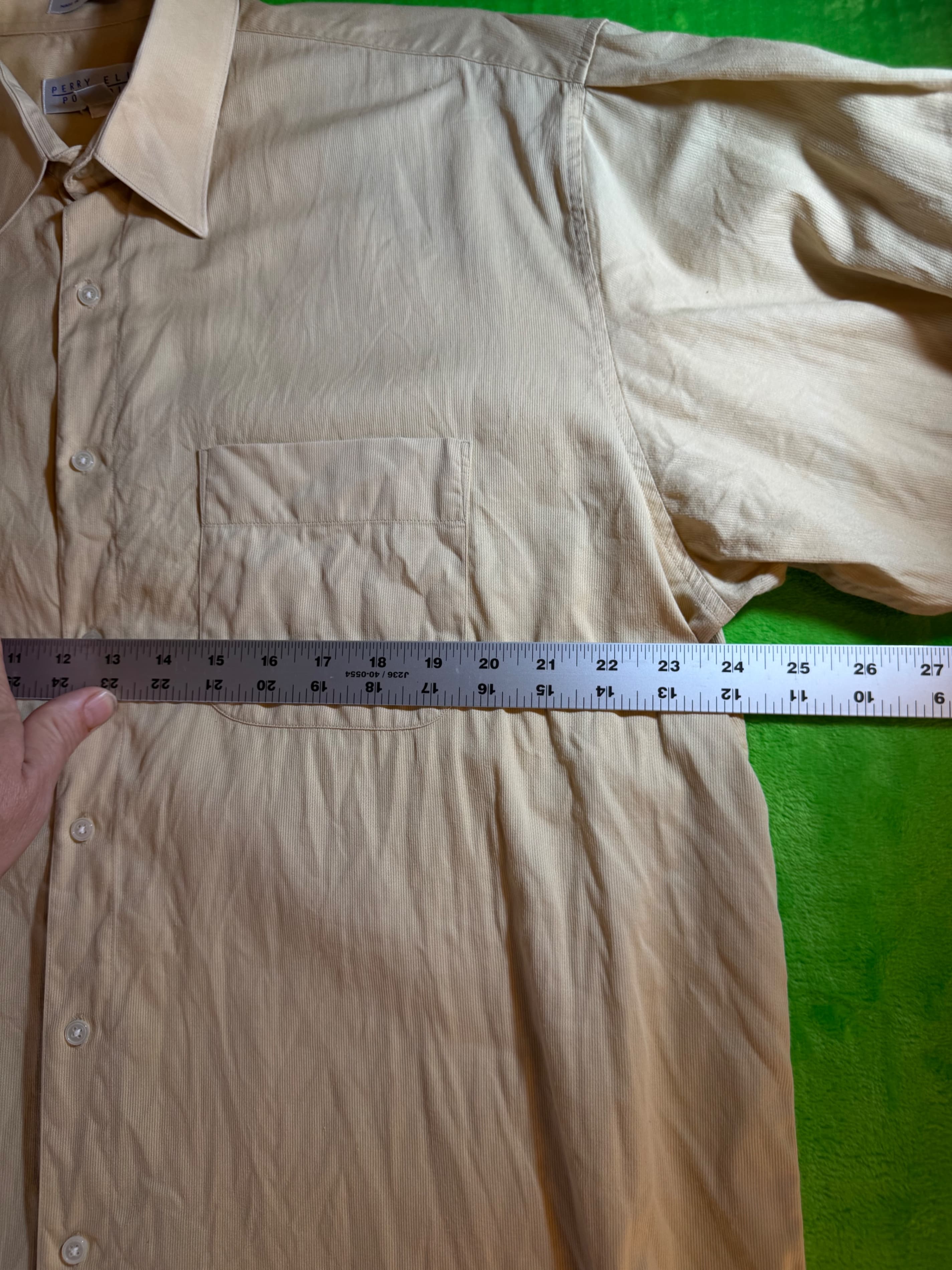 Perry Ellis Portfolio Mens 16.5 34/35 Tan Cotton Long Sleeve Dress Shirt - Thumbnail 6