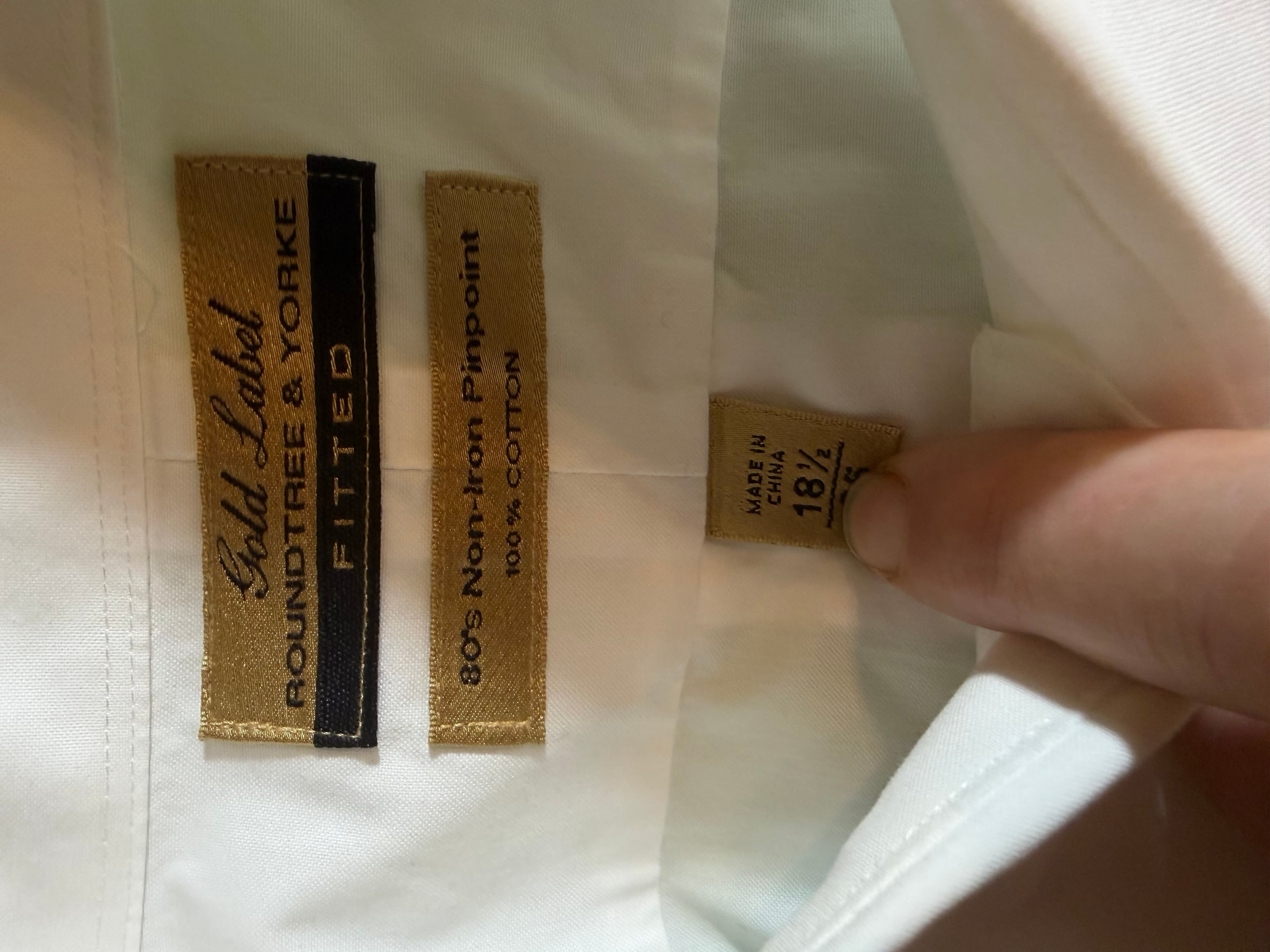 Roundtree Yorke Gold Label Mens 18.5 35 White Non-Iron Pinpoint Dress Shirt - Thumbnail 4