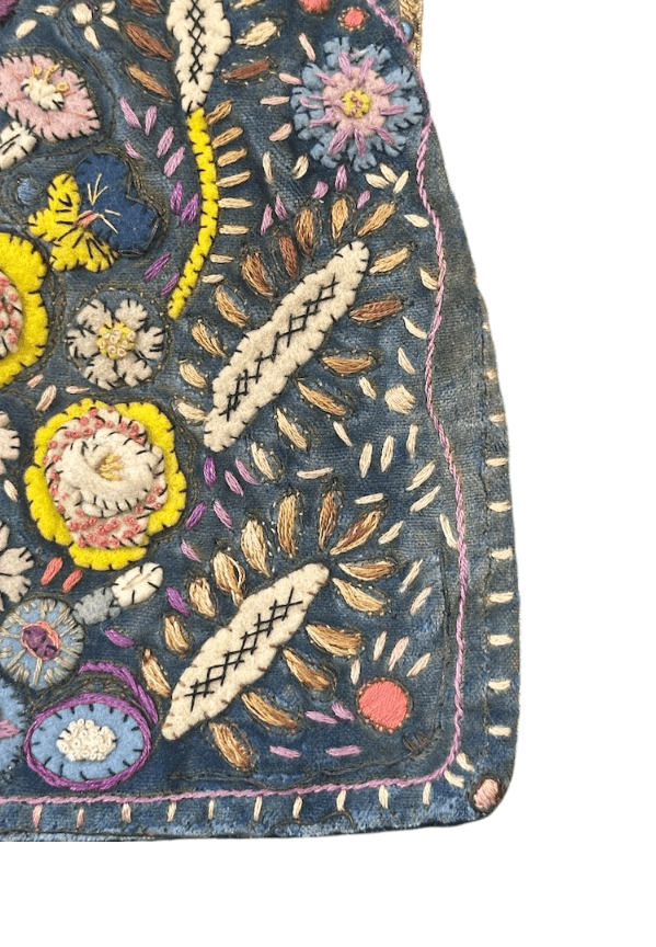 Antique 1920s/30s French Cornflower Blue Silk Velvet Evening Bag with Raised Stumpwork and Jeweled Filigree Frame - Thumbnail 8