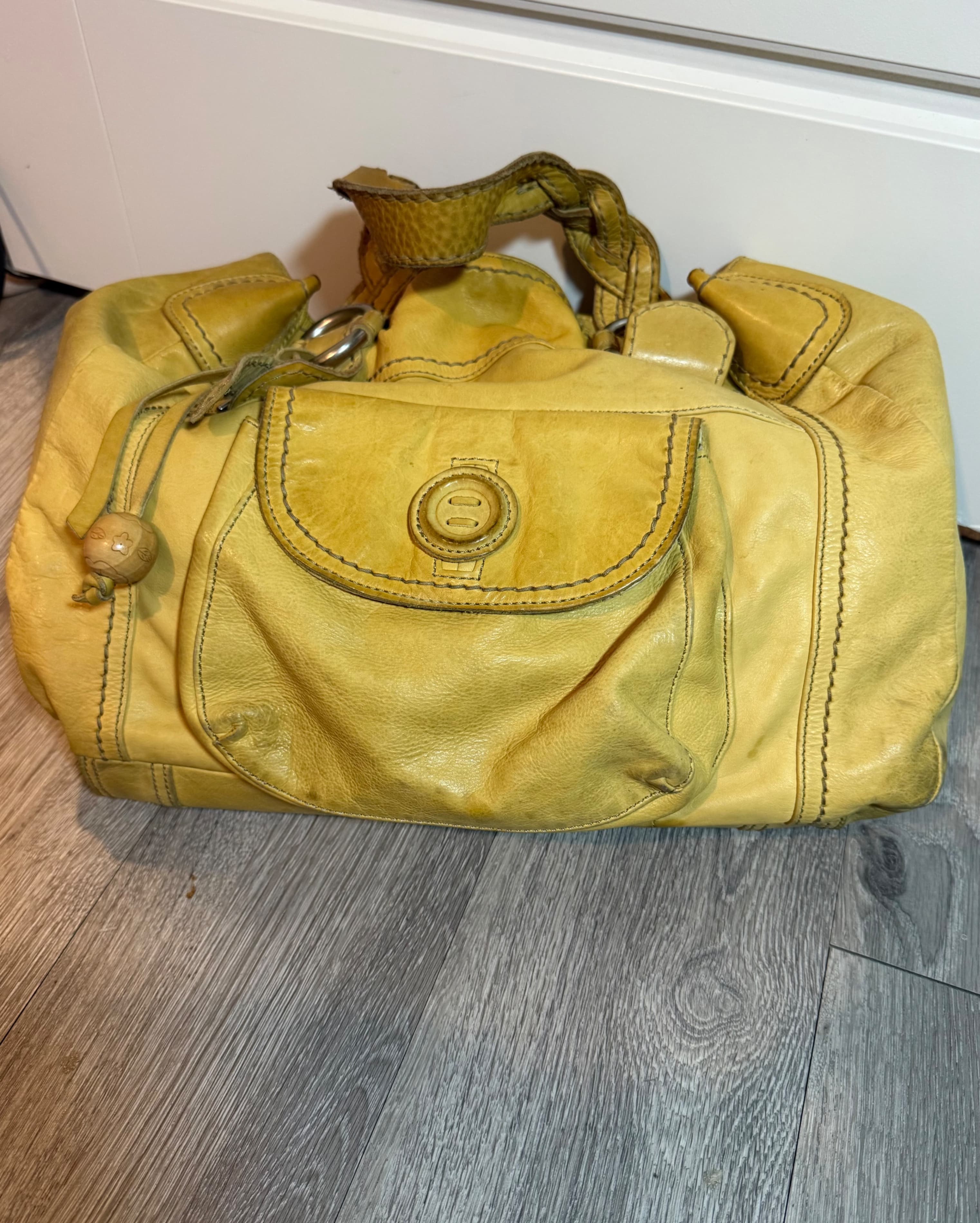 Fossil  Yellow Leather Shoulder Bag with Braided Handles - Image 1
