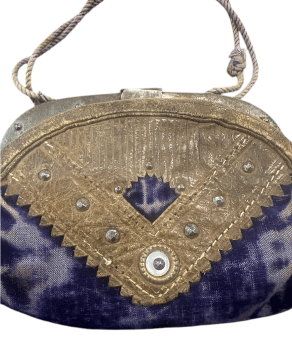 Antique Velvet Purse with Leather Trim Design circa 1910-1925 - Thumbnail 4
