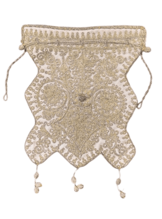 Antique Ottoman 19th Century Collectable Gold Gilt Thread Embroidered Soft Ivory Purse - Image 1