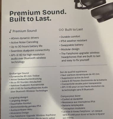 Fairphone FAIRBUDS XL HEADPHONE BLACK (AUHEAD-1ZW-WW1) Active Noise Cancel/BNIB! - Thumbnail 2