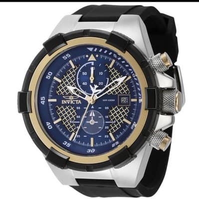 Invicta Aviator Men's Chronograph Watch 44523 Black Silicone, Blue Gold Dial New - Image 1