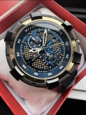 Invicta Aviator Men's Chronograph Watch 44523 Black Silicone, Blue Gold Dial New - Thumbnail 4