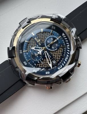 Invicta Aviator Men's Chronograph Watch 44523 Black Silicone, Blue Gold Dial New - Thumbnail 5
