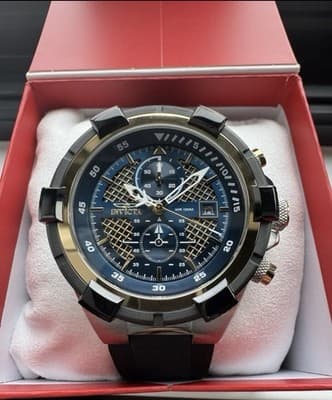 Invicta Aviator Men's Chronograph Watch 44523 Black Silicone, Blue Gold Dial New - Thumbnail 3