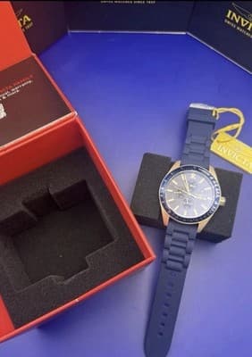 Invicta Men's Watch Aviator Chrono Rose Gold Tone Case Blue Bezel Strap 38406 - Thumbnail 4