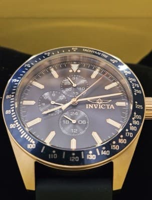 Invicta Men's Watch Aviator Chrono Rose Gold Tone Case Blue Bezel Strap 38406 - Thumbnail 3