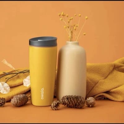 NWT Owala 20 oz SmoothSip Slider Coffee Tumbler Stainless Steel Mug Golden Quest - Image 1
