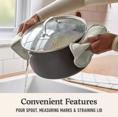 7qt Hard Anodized Nonstick Dutch Sauce Pan Tempered Glass Oven Dishwasher Safe - Thumbnail 6