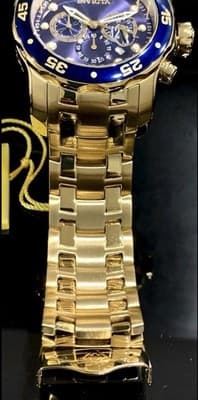 Invicta Pro Diver Scuba 48mm Quartz Chronograph Blue Dial Gold Steel Watch 0073 - Thumbnail 7
