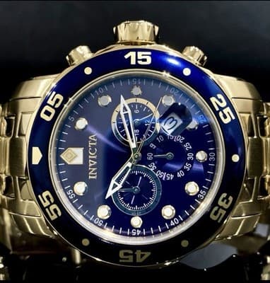 Invicta Pro Diver Scuba 48mm Quartz Chronograph Blue Dial Gold Steel Watch 0073 - Thumbnail 6