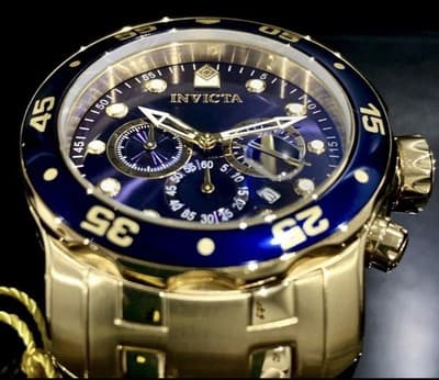 Invicta Pro Diver Scuba 48mm Quartz Chronograph Blue Dial Gold Steel Watch 0073 - Thumbnail 4