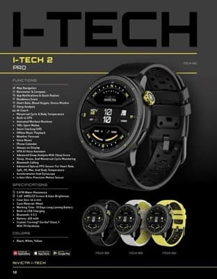 Invicta I-Tech 2 Pro Smartwatch 46mm Black Case Yellow Band GPS ⭐ New - Thumbnail 4